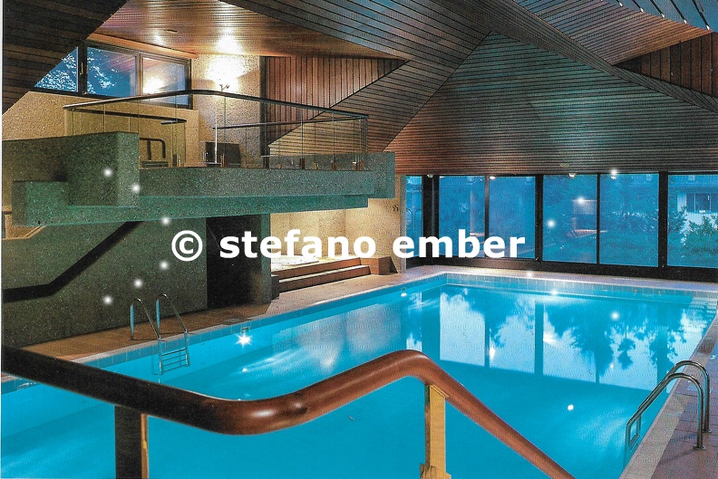 Modern swimming pool of an apartment building at Lugano
