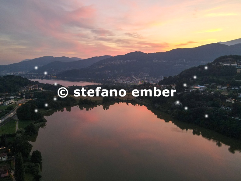 Sunset over lake Muzzano near Lugano on the italian part of Switzerland