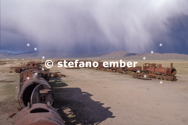 Cementery of trains at Uyuni on Bolivia andes