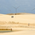 Windmills on the sand dunes of Lencois Maranhenses near Atins