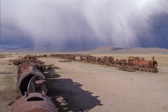 Cementery of trains at Uyuni on Bolivia andes