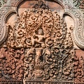 Banteay Srei temple close-up carving located in the area of Angkor