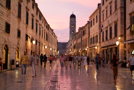 Tourists walking on the famous Placa street at Dubrovnik