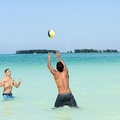 People playing volleyball in clear water of Cayo Guillermo beach