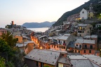 Scenic night view of village Vernazza and ocean coast in Cinque Terre