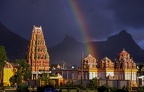 Induist temple with rainbow