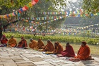 Monks praying at Maya Devi temple birth place of Buddha in Lumbini